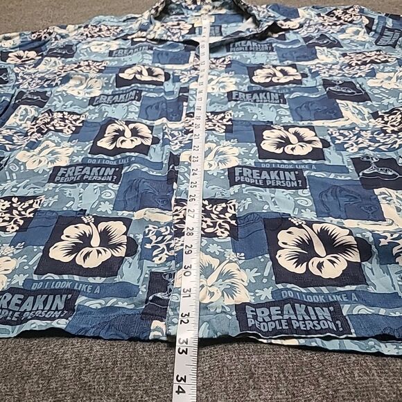 Big‎ Dog Mens Shirt 3X Blue Graphic Short Sleeve Beach Boho Floral Vacation - Picture 4 of 9